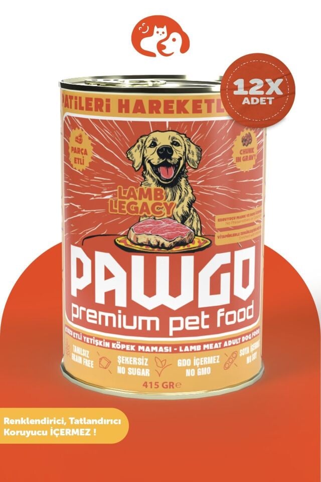 Pawgo Lamb Legacy | Kuzulu | 400g X 12 | Parça Etli | Köpek Yaş Mama