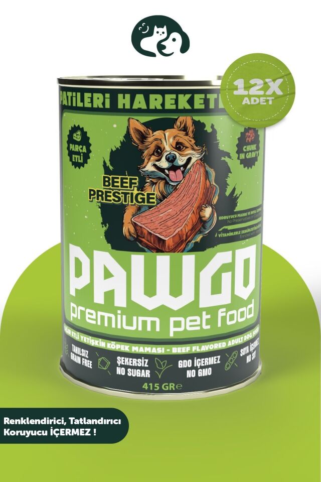 Pawgo Beef Prestige | Sığır Etli | 400g X 12 | Parça Etli | Köpek Yaş Mama