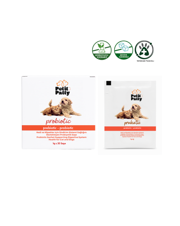 Petit Patty Probiotic Kedi ve Köpekler için Sindirim Sağlını Destekleyen Probiyotik Saşe 30x1g