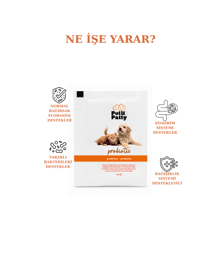Petit Patty Probiotic Kedi ve Köpekler için Sindirim Sağlını Destekleyen Probiyotik Saşe 30x1g