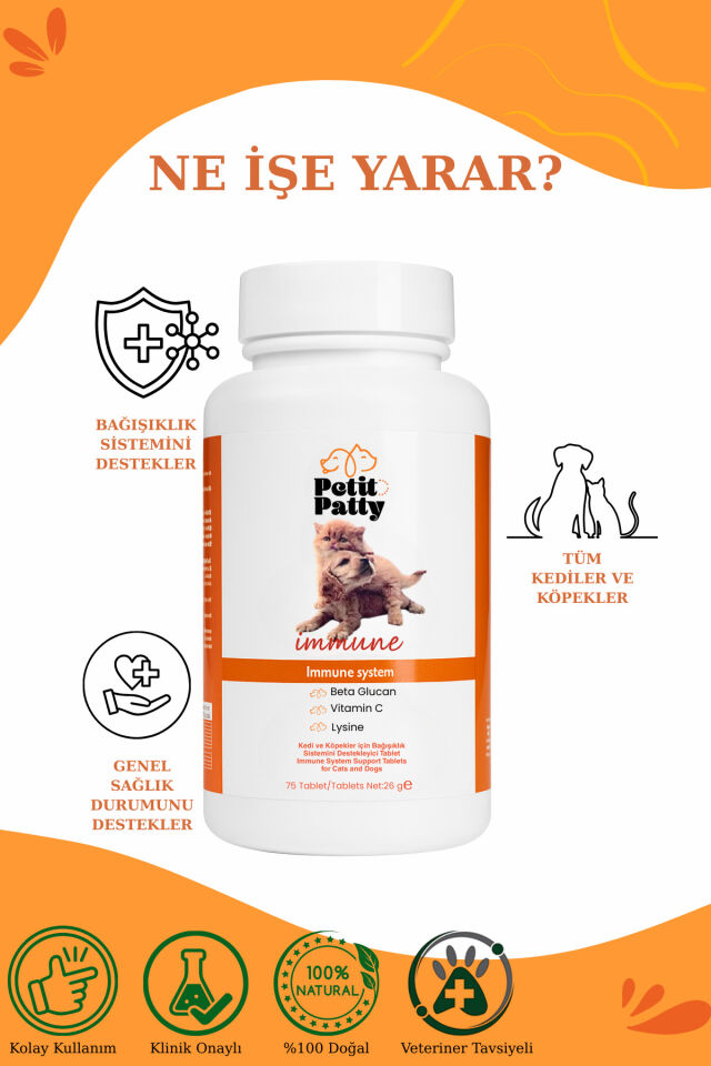 Petit Patty Immune System Kedi ve Köpekler İçin Bağışıklık Destekleyici Tablet (75 Tablet)