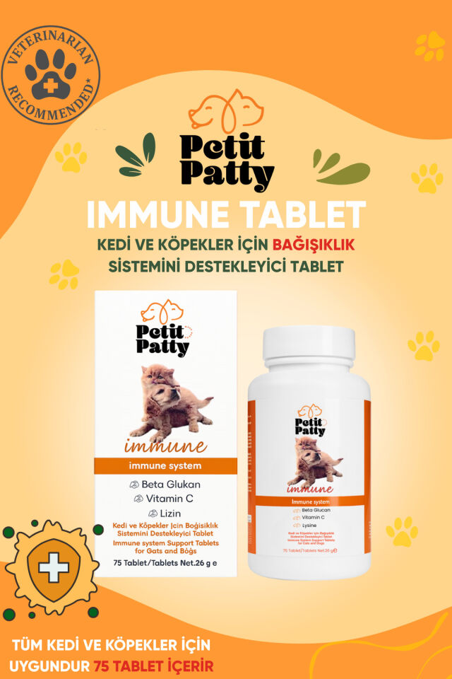 Petit Patty Immune System Kedi ve Köpekler İçin Bağışıklık Destekleyici Tablet (75 Tablet)
