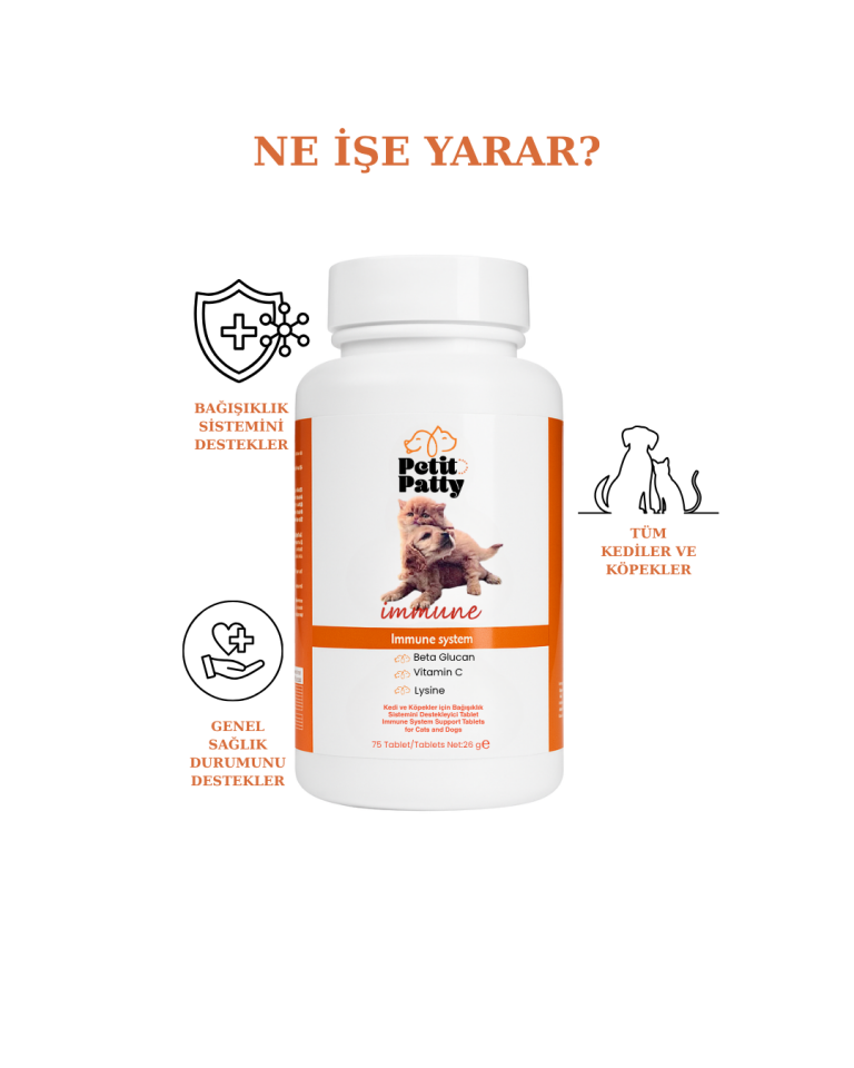 Petit Patty Immune System Kedi ve Köpekler İçin Bağışıklık Destekleyici Tablet (75 Tablet)