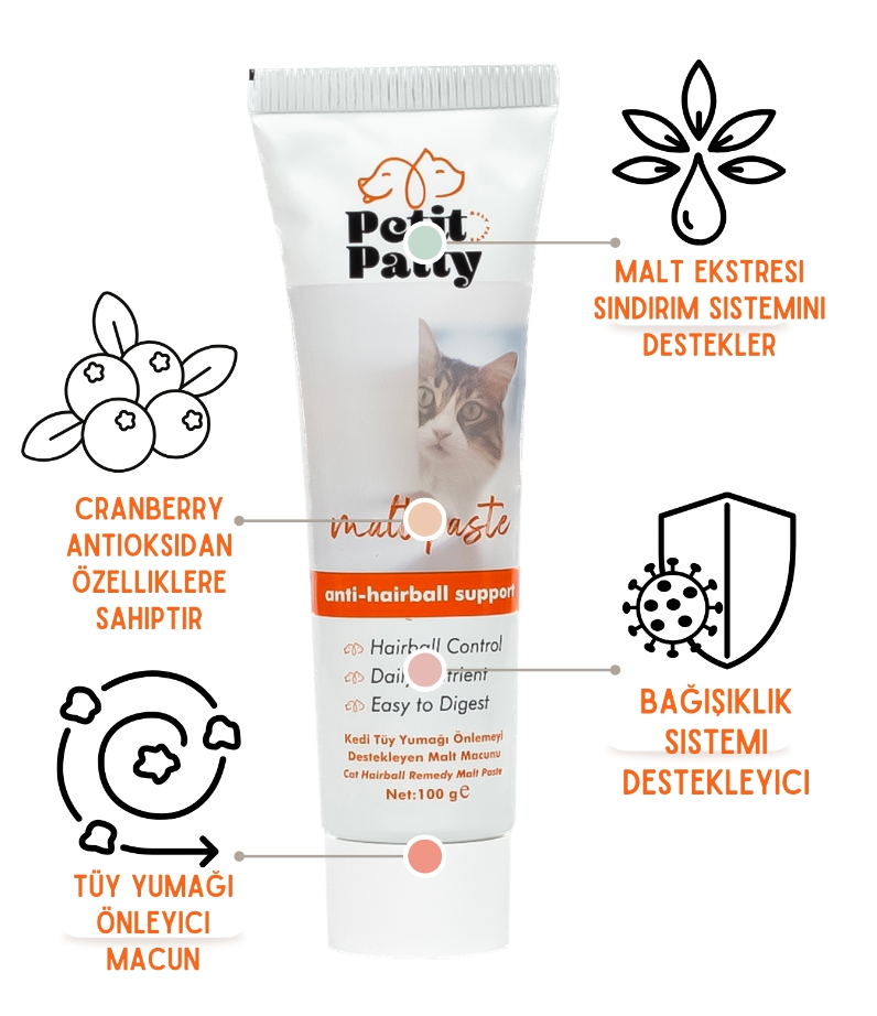 Petit Patty Malt Paste 100g (Kediler İçin Tüy Yumağı Önleyici Anti-Hairball Malt Macunu)