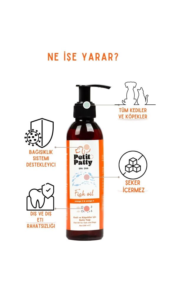 Petit Patty Fish Oil Balık Yağı 200ml & Kediler İçin Plus B Biotinli Damla 50ml